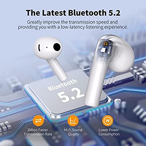 Wireless Earbuds Bluetooth Headphones 48Hrs Battery Life with Wireless Charging Case, IPX7 Waterproof Semi-in-Ear Earphones Clear Call Power Display Built-in Mic Stereo Headset for iPhone/Android