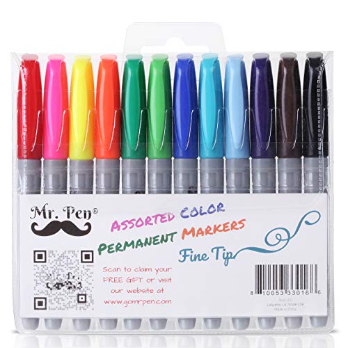 Mr. Pen- Permanent Markers, 12 Pack, Assorted Colors, Fine Point Markers, Permanent Markers Assorted Colors, Fine Tip Permanent Markers, Permanent Markers Fine Point, Permanent Markers Pack , Marker