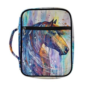 suobstales watercolor horse print bible cover for women men bible case bible bags study book cover with handle and pocket carrying bible holder church tote bags