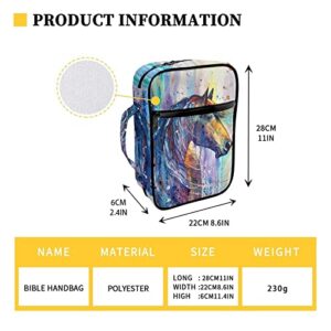 Suobstales Watercolor Horse Print Bible Cover for Women Men Bible Case Bible Bags Study Book Cover with Handle and Pocket Carrying Bible Holder Church Tote Bags