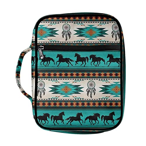 Suobstales Aztec Horse Bible Cover for Women Men, Southwest Tirbal Portable Carrying Book Case Church Bag Bible Protective with Handle and Zippered Pocket