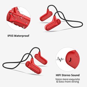 WESADN Bone Conduction Headphones Bluetooth Wireless Open Ear Headphones Build in Microphone Stereo Sport Workout Headset Earphones for Running Cycling Hiking Driving for iPhone Android F1 Red