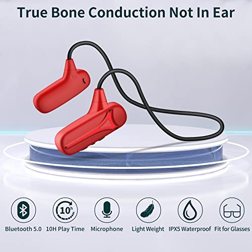 WESADN Bone Conduction Headphones Bluetooth Wireless Open Ear Headphones Build in Microphone Stereo Sport Workout Headset Earphones for Running Cycling Hiking Driving for iPhone Android F1 Red