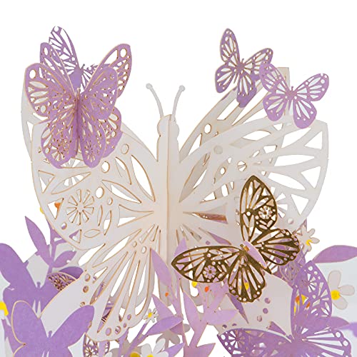 Bajayvovo Purple Butterfly Birthday Pop Up Card, Butterfly Flower 3D Greeting Card Butterfly Gift for Women Wife Girl Daughter, Mothers Day Thinking of You Anniversary, All Occasion