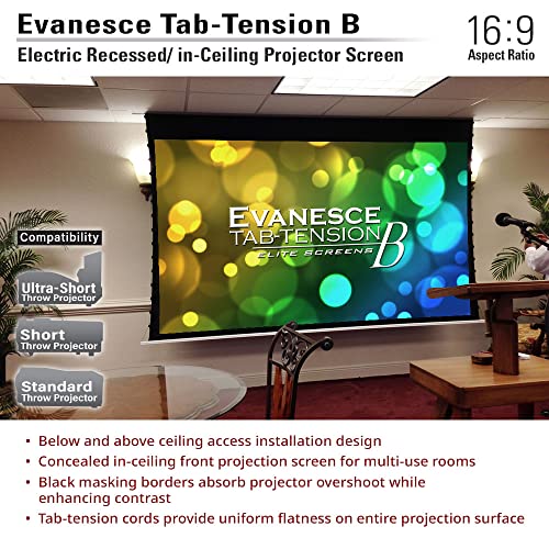 Elite Screens Evanesce Tab-Tension B, 110-inch Diagonal 16:9, 4K / 8K HD Ready, Recessed in-Ceiling Electric Tab Tensioned Projector Screen, Matte White Projection Screen Surface, ETB110HW2-E8