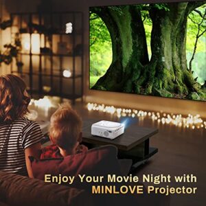 MINLOVE Mini Projector DVD Player Built-in,1080P and 250" Supported Bluetooh Projector, Portable Outdoor Home Movie LED Video Projectors 8000l for Phone Compatible with TV Stick/HDMI/USB/VGA/AV/TF