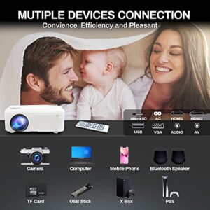 MINLOVE Mini Projector DVD Player Built-in,1080P and 250" Supported Bluetooh Projector, Portable Outdoor Home Movie LED Video Projectors 8000l for Phone Compatible with TV Stick/HDMI/USB/VGA/AV/TF