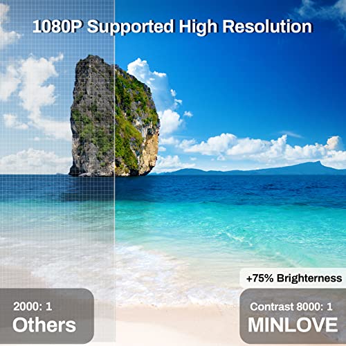 MINLOVE Mini Projector DVD Player Built-in,1080P and 250" Supported Bluetooh Projector, Portable Outdoor Home Movie LED Video Projectors 8000l for Phone Compatible with TV Stick/HDMI/USB/VGA/AV/TF