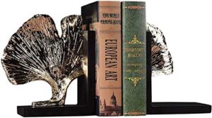 qlazo bookend supports heavyduty ， books ends set of two, polyresin ginkgo leaf resin bookend,finish book organizer children adults desk office gift