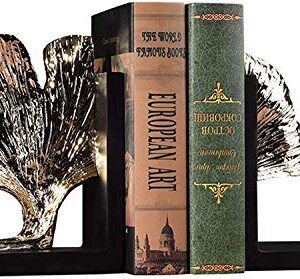 QLAZO Bookend Supports HeavyDuty ， Books Ends Set of Two, Polyresin Ginkgo Leaf Resin bookend,Finish Book Organizer Children Adults Desk Office Gift