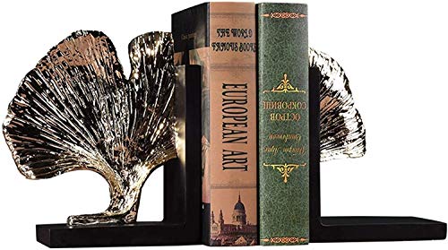 QLAZO Bookend Supports HeavyDuty ， Books Ends Set of Two, Polyresin Ginkgo Leaf Resin bookend,Finish Book Organizer Children Adults Desk Office Gift