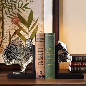 QLAZO Bookend Supports HeavyDuty ， Books Ends Set of Two, Polyresin Ginkgo Leaf Resin bookend,Finish Book Organizer Children Adults Desk Office Gift