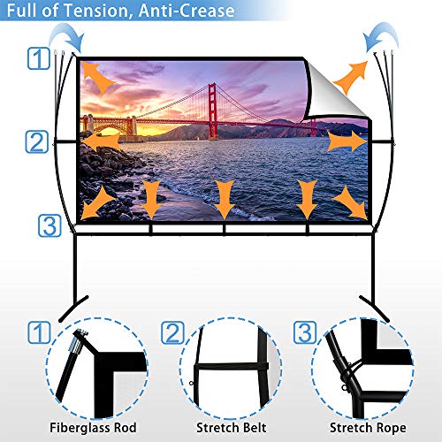 Projector Screen with Stand Foldable Portable Movie Screen 100 Inch（16：9）, HD 4K Double Sided Projection Screen Indoor Outdoor Projector Movies Screen for Home Theater (100 Inch) …