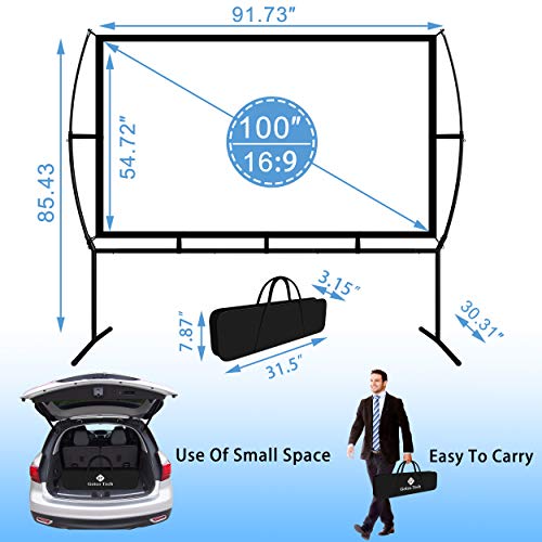 Projector Screen with Stand Foldable Portable Movie Screen 100 Inch（16：9）, HD 4K Double Sided Projection Screen Indoor Outdoor Projector Movies Screen for Home Theater (100 Inch) …