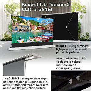 EliteProjector Screens Kestrel Tab-Tension CLR3, 101" Diag. 16:9, Ultra-Short Throw Ceiling Ambient Light Rejecting (CLR®/ALR) Electric Floor-Rising Projector Screen, Black Casing, FTE101UH2-CLR3