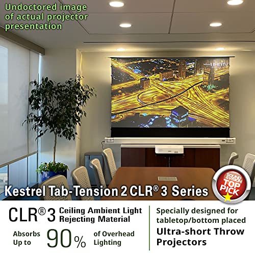 EliteProjector Screens Kestrel Tab-Tension CLR3, 101" Diag. 16:9, Ultra-Short Throw Ceiling Ambient Light Rejecting (CLR®/ALR) Electric Floor-Rising Projector Screen, Black Casing, FTE101UH2-CLR3