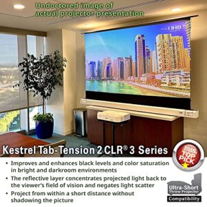 EliteProjector Screens Kestrel Tab-Tension CLR3, 101" Diag. 16:9, Ultra-Short Throw Ceiling Ambient Light Rejecting (CLR®/ALR) Electric Floor-Rising Projector Screen, Black Casing, FTE101UH2-CLR3