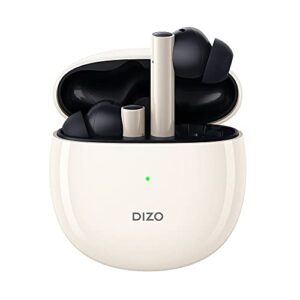 dizo gopods bluetooth 5.2 headphones tws active noise canceling earbuds hi-fi bass boost built-in waterproof wireless headset mic 25h play time super low latency gaming mode white