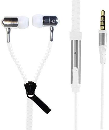 Luminous Zip Earphones Glow in The Dark Zipper Headphones Light up Wired Earbud Stereo Earphones for Mobile Phones Tablet (Zip-White)