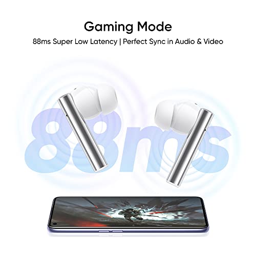 realme Buds Air 2 Earphone 25h Battery Life IPX5 Waterproof Transparency Mode Active Noise Cancellation Hi-Fi 88ms Super Low Latency Bass Boost Driver, White