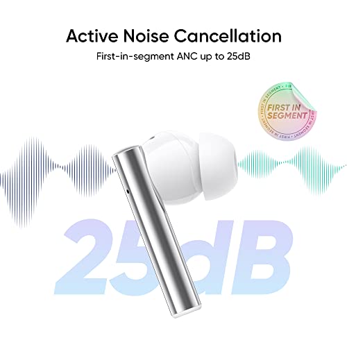 realme Buds Air 2 Earphone 25h Battery Life IPX5 Waterproof Transparency Mode Active Noise Cancellation Hi-Fi 88ms Super Low Latency Bass Boost Driver, White