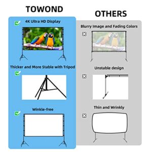 Projector Screen and Stand,Towond 120 inch Portable Projector Screen Indoor Outdoor Projector Screen 16:9 4K HD Wrinkle-Free Lightweight Movie Screen with Carry Bag for Backyard Movie Night