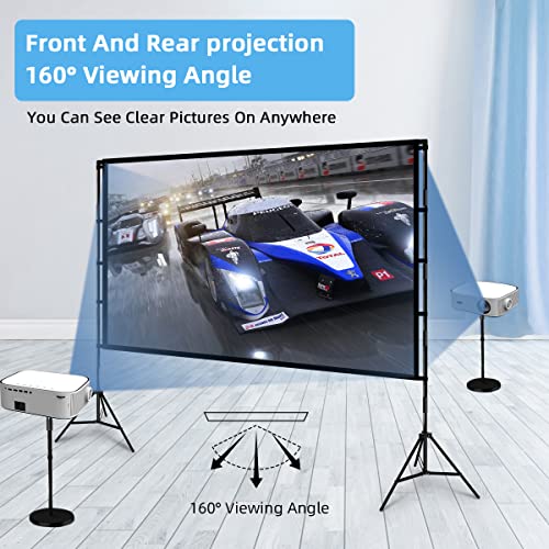 Projector Screen and Stand,Towond 120 inch Portable Projector Screen Indoor Outdoor Projector Screen 16:9 4K HD Wrinkle-Free Lightweight Movie Screen with Carry Bag for Backyard Movie Night