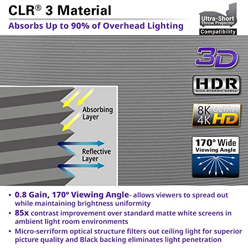 Elite Screens Starling Tab-Tension CLR® 3 Series, 121 INCH Diag.16:9 Ultra Short Throw Ceiling Ambient Light Rejecting (CLR/ALR) Electric Wall/Ceiling Retractable Projector Screen, STT121XH-CLR3