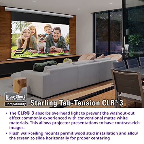 Elite Screens Starling Tab-Tension CLR® 3 Series, 121 INCH Diag.16:9 Ultra Short Throw Ceiling Ambient Light Rejecting (CLR/ALR) Electric Wall/Ceiling Retractable Projector Screen, STT121XH-CLR3