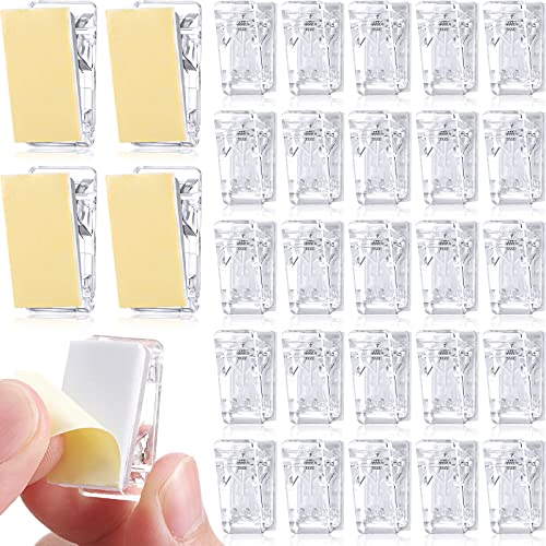 30 Pieces Self-Adhesive Clips Wall Tapestry Clips Sticky Clips Plastic Photo Clips Small Hanging Spring Clips for Poster Photo Wall Teacher Student Home Applications (Clear)