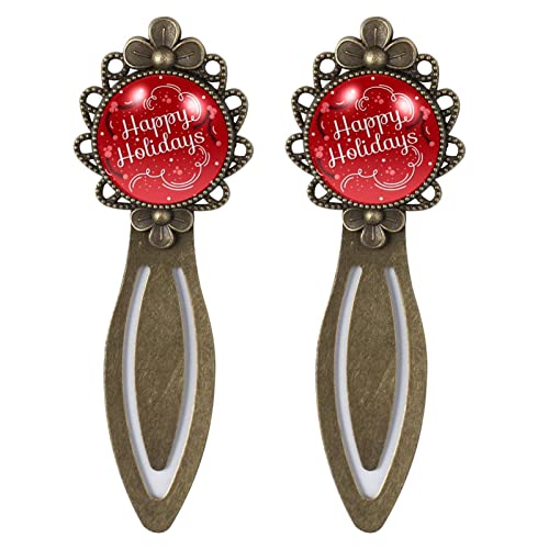 Happy Holidays with Red Background Metal Bookmark Ruler, Vintage Book Mark, Mothers Day Thanksgiving Day Christmas Gifts for Women Girls Teacher Reader Book Lovers