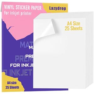premium printable vinyl sticker paper for inkjet printer – 25 matte white waterproof decal paper sheets – dries quickly and holds ink beautifully