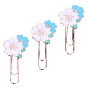 Operitacx 3pcs Cherry Blossom Paper Clip Girl Hair Clips Flower Bookmark Bookmarks for Kids Bulk Antique Bookmark Paper File Clip Holder Reading Bookmark Page Marker Clip Bookmark Clip Metal