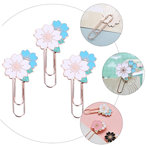 Operitacx 3pcs Cherry Blossom Paper Clip Girl Hair Clips Flower Bookmark Bookmarks for Kids Bulk Antique Bookmark Paper File Clip Holder Reading Bookmark Page Marker Clip Bookmark Clip Metal