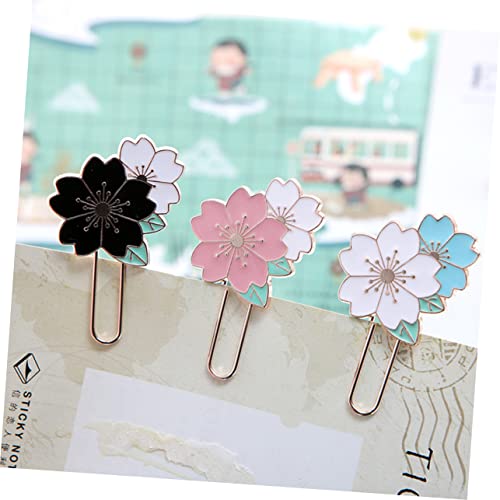 Operitacx 3pcs Cherry Blossom Paper Clip Girl Hair Clips Flower Bookmark Bookmarks for Kids Bulk Antique Bookmark Paper File Clip Holder Reading Bookmark Page Marker Clip Bookmark Clip Metal