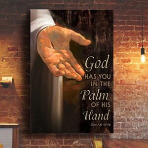 bible canvas christian customized, bible verse wall art: isaiah 49:16 god has you in the palm of his hand