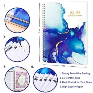 Monthly Planner/Calendar 2023-2025 - Jul. 2023-Jun. 2025, 2023-2025 Monthly Planner, 9" × 11", 2 Year Monthly Planner with Monthly Tabs + Pockets + Thick Paper + Twin-Wire Binding - Waterink