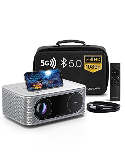 Projector with WiFi and Bluetooth, TURBOAMP 5G Native 1080P Movie Projector, 4K Supported, 300 ANSI lm 200" Display Home Movie Theater Projector, Compatible w/TV Stick/Phone/PC/PS5