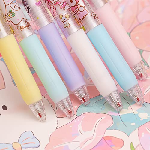 FourFine 6 Pcs Kawaii Pens Anime Kitty Pen Merchandise Black Ink 0.5mm Ballpoint Pens Cat Office School Supplies for Girls Women Press Gel Pen