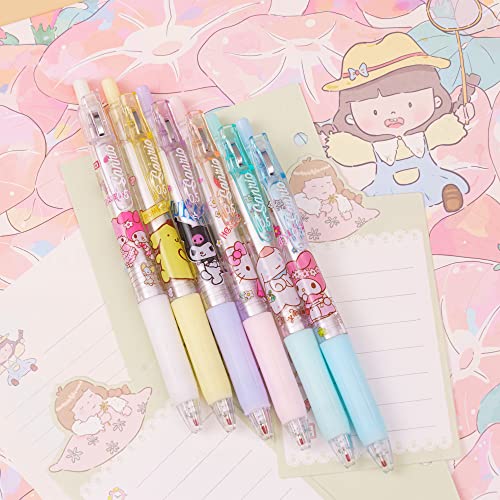 FourFine 6 Pcs Kawaii Pens Anime Kitty Pen Merchandise Black Ink 0.5mm Ballpoint Pens Cat Office School Supplies for Girls Women Press Gel Pen