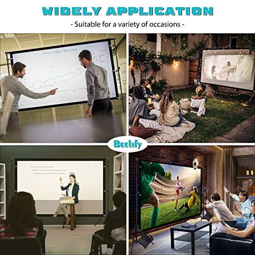 BEELIFY Projector Screen with Stand, 120 Inch Indoor Outdoor Portable Projection Screen, 16:9 HD 4K Outdoor Movie Screens for Party Cinema and Camping