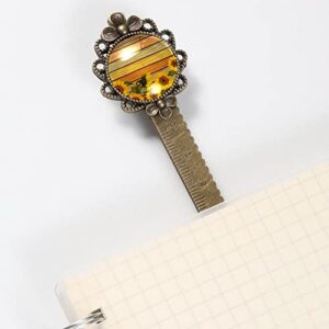 Metal Book Pages Marks, Petal Shape Bookmarker Clip for Women Men Kids Classroom Boys Girls Retro Sunflower Vintage Flower