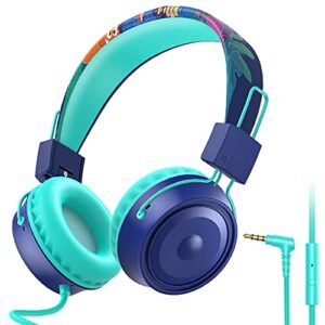 bravekoi kids headphones, 3.5mm wired headphones for kids, on-ear headphones for boys with microphone, children headphones for study/school/online course/tablet/kindle/ipad(blue)