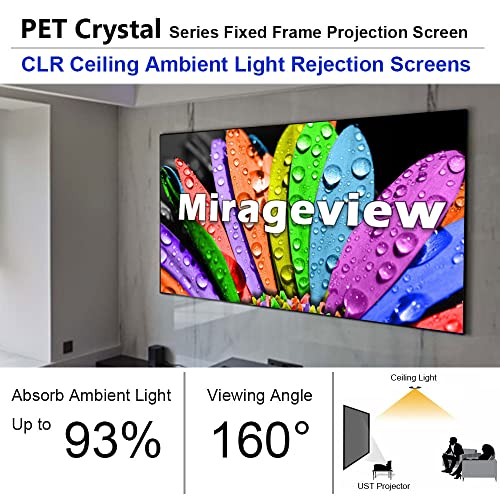 XY 100 inch 16 9 ALR CLR PET Crystal Thin Bezel Ambient Light Rejecting Fixed Frame Projector Screen Ceiling Light Rejecting Screen for Ultra Short Throw Projector Dark Grey ZHK100PC100