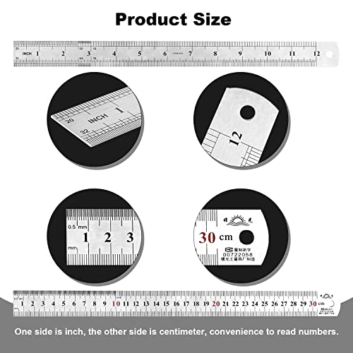 Architectural Scale Ruler Set, 2 Pack 12 Inch Aluminum Architect Ruler with Standard Metal Ruler, Imperial Architect Triangular Ruler with Etching for Architects, Engineers, Students and Draftsman