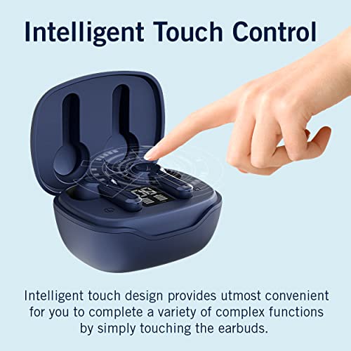 Nautica T400 True Wireless Earbuds, Bluetooth v5.1 TWS in-Ear Earphones with Built-in Mic, Wireless Bluetooth Earbuds with Charging case Touch Control, Ergonomic Design Sweat-Proof USB-C (Navy)