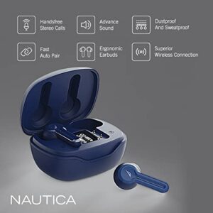 Nautica T400 True Wireless Earbuds, Bluetooth v5.1 TWS in-Ear Earphones with Built-in Mic, Wireless Bluetooth Earbuds with Charging case Touch Control, Ergonomic Design Sweat-Proof USB-C (Navy)