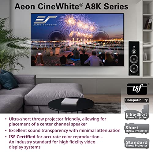 Elite Screens Aeon CineWhite A8K, 150" Diag, 16:9 Aspect Ratio, ISF Certified 8K Ultra HD Home Theater Fixed Frame Edge Free Projection Sound Transparent Perforated Weaved Screen, AR150H-A8K