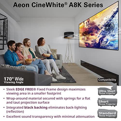 Elite Screens Aeon CineWhite A8K, 150" Diag, 16:9 Aspect Ratio, ISF Certified 8K Ultra HD Home Theater Fixed Frame Edge Free Projection Sound Transparent Perforated Weaved Screen, AR150H-A8K