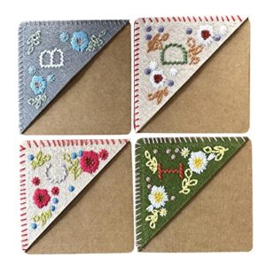 hilsayum 4 styles embroidered corner bookmark floral print triangle bookmarks personalized corner page clips gift for women (4) multi